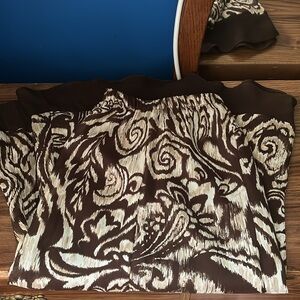 Women’s Brown, White & Tan Paisley Print Elastic Waist Skirt Sheer Solid Hem 20W